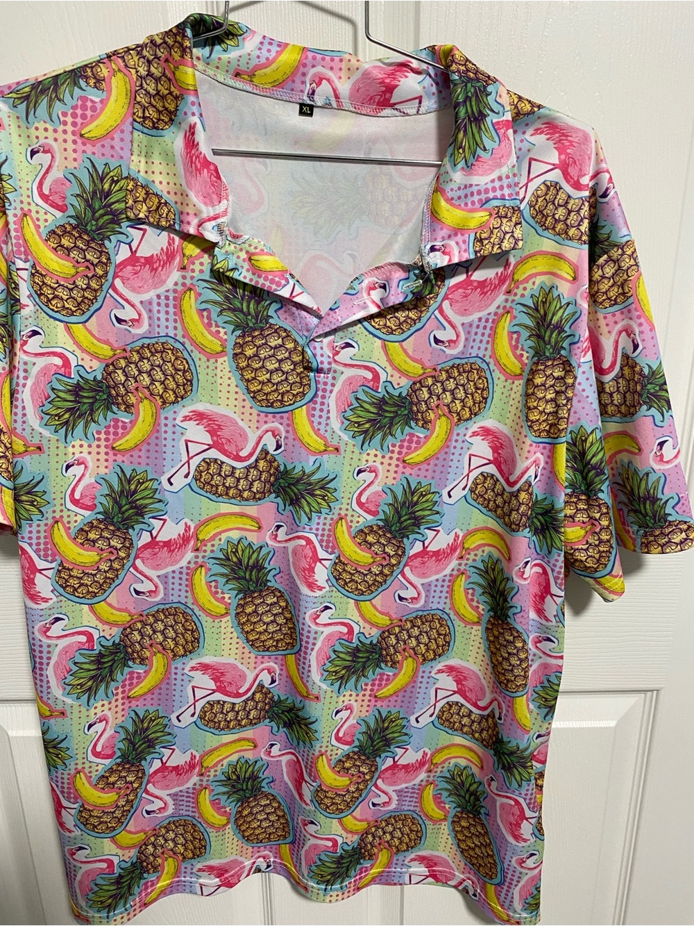 Tropical Pineapple & Flamingo Print Button-Up Shirt - Multicolor